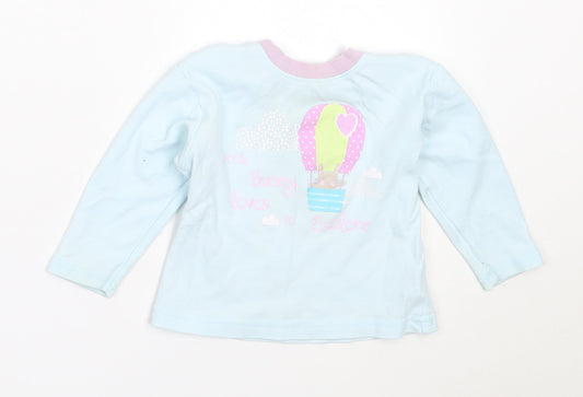 Dunnes Stores Girls Blue  Cotton Basic T-Shirt Size 12-18 Months Round Neck  - bunny
