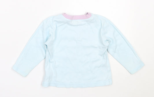 Dunnes Stores Girls Blue  Cotton Basic T-Shirt Size 12-18 Months Round Neck  - bunny
