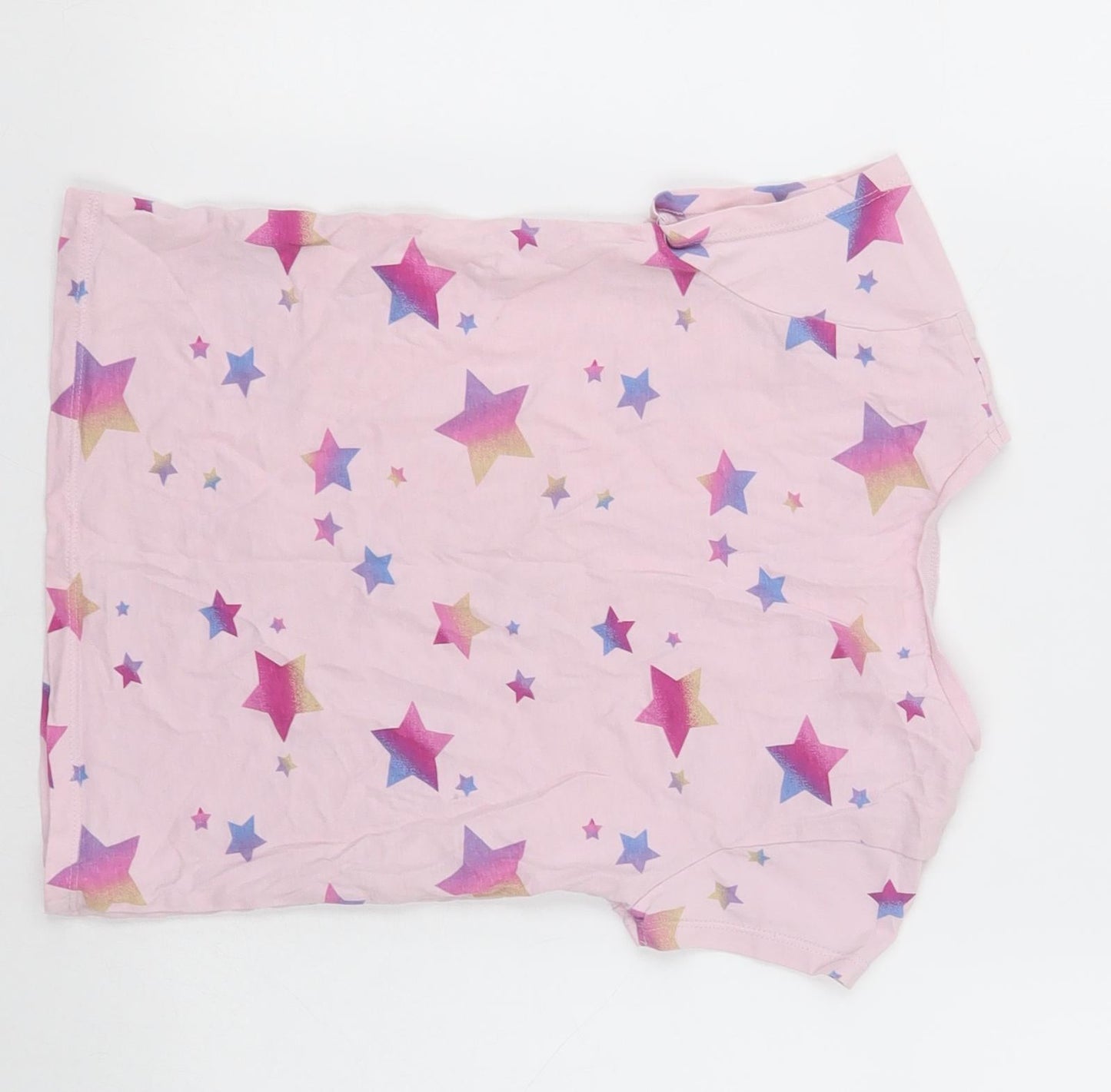 George Girls Pink Geometric Cotton Basic T-Shirt Size 5-6 Years Crew Neck Pullover - Star Pattern