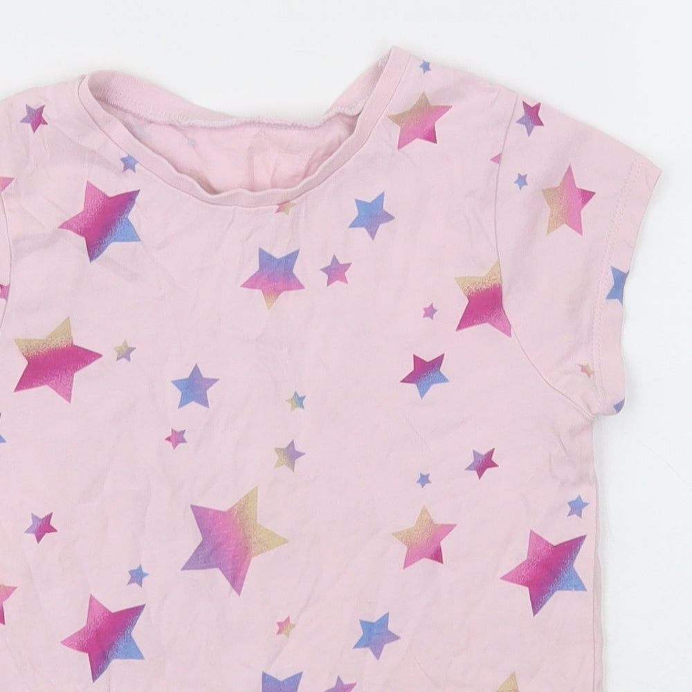 George Girls Pink Geometric Cotton Basic T-Shirt Size 5-6 Years Crew Neck Pullover - Star Pattern