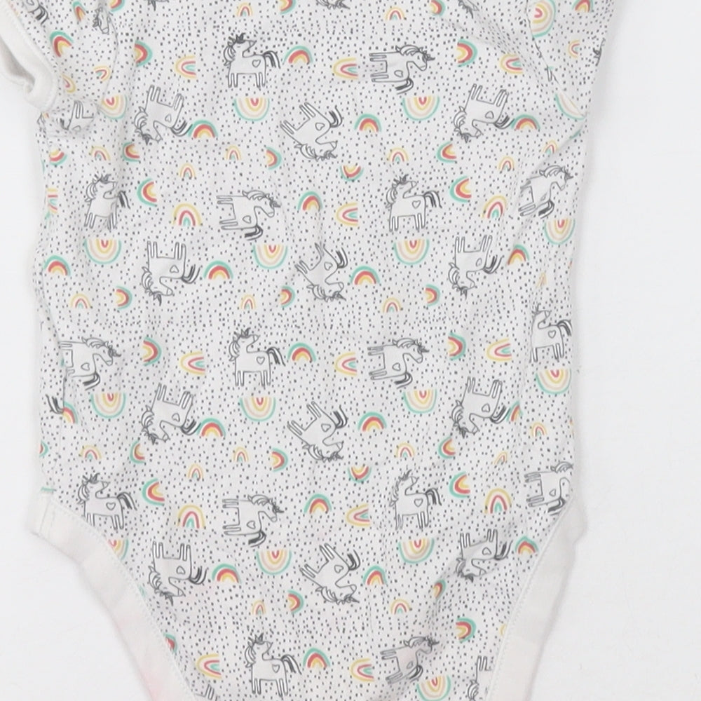 Primark Baby White Geometric Cotton Babygrow One-Piece Size 12-18 Months  Button - unicorn and rainbows