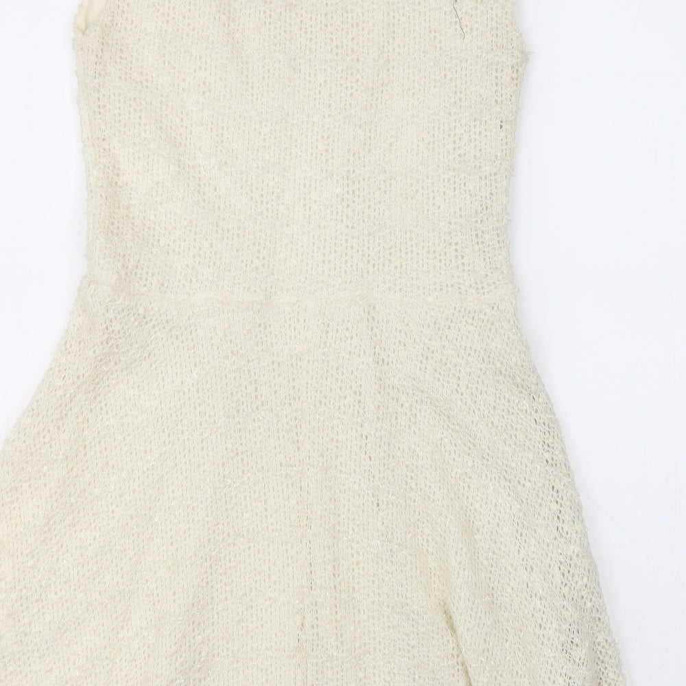 River Island Womens Beige  Polyester A-Line  Size 12  Collared Button