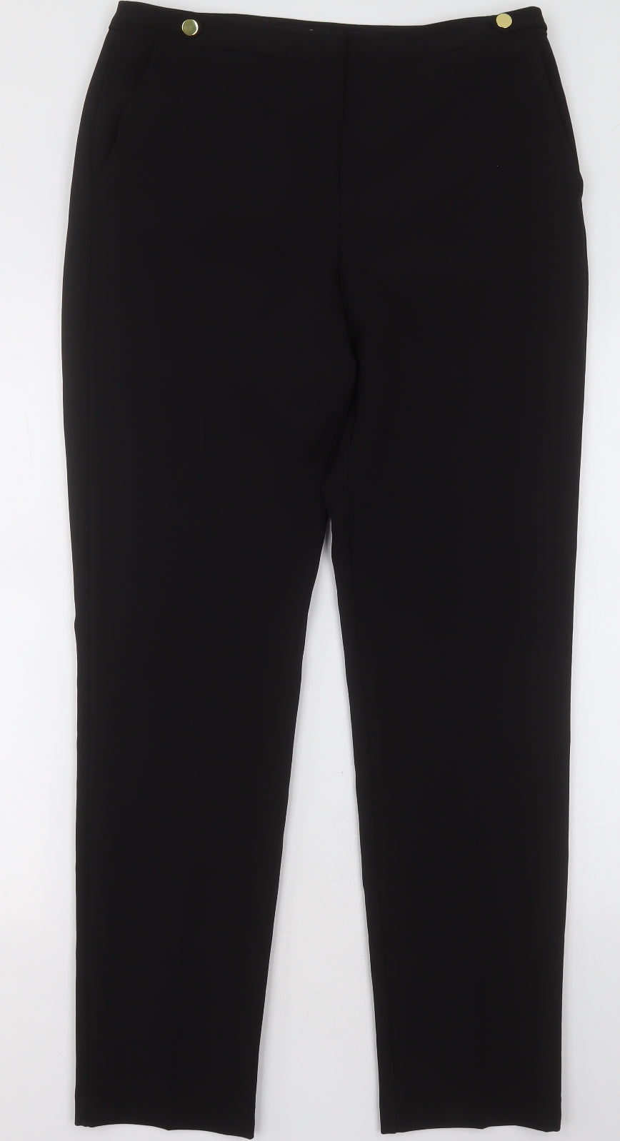 M&Co Womens Black  Polyester Trousers  Size 12 L32 in Regular Hook & Eye