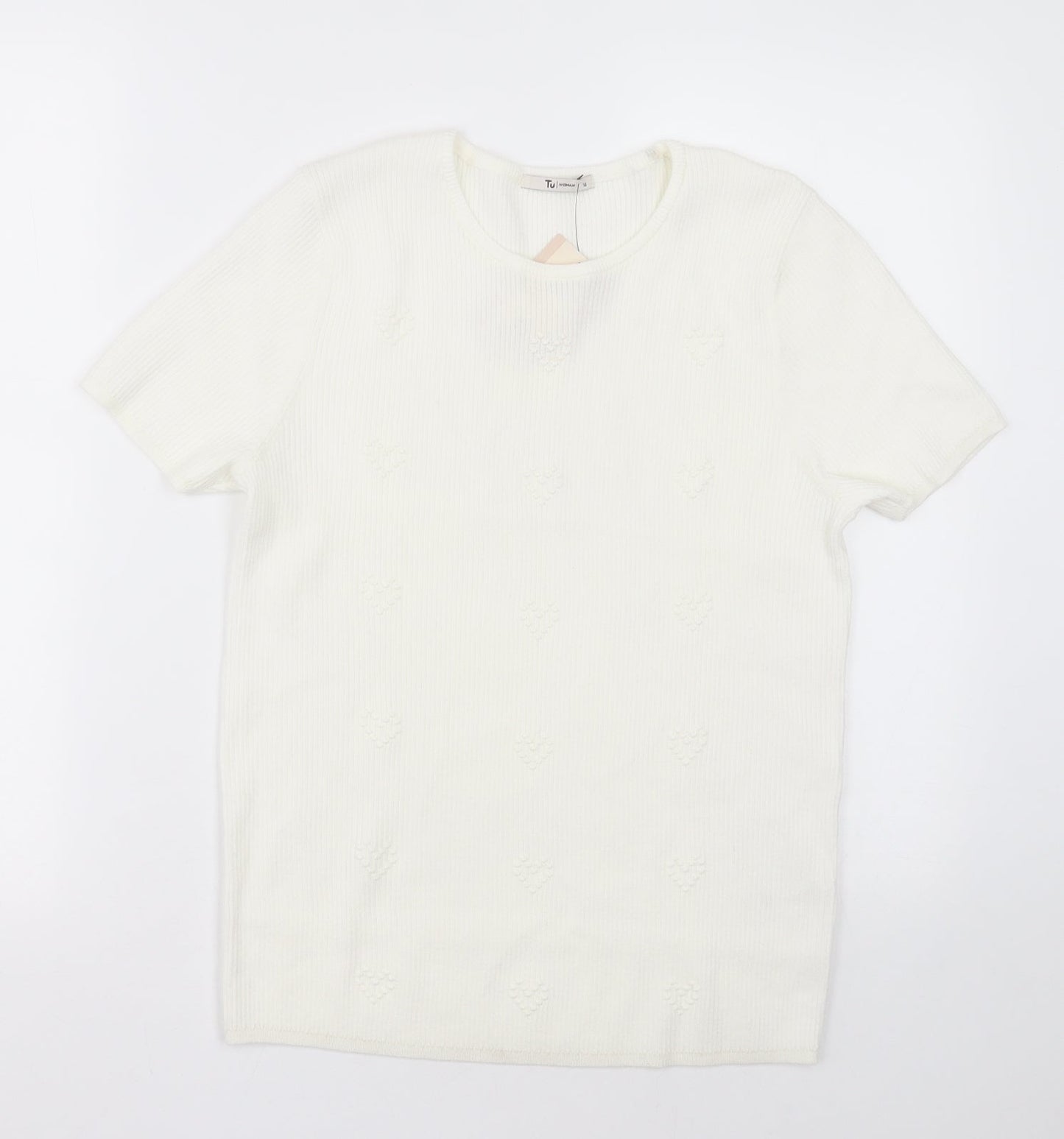sainsburys Womens White  Viscose Pullover Sweatshirt Size 16  Pullover - Heart pattern