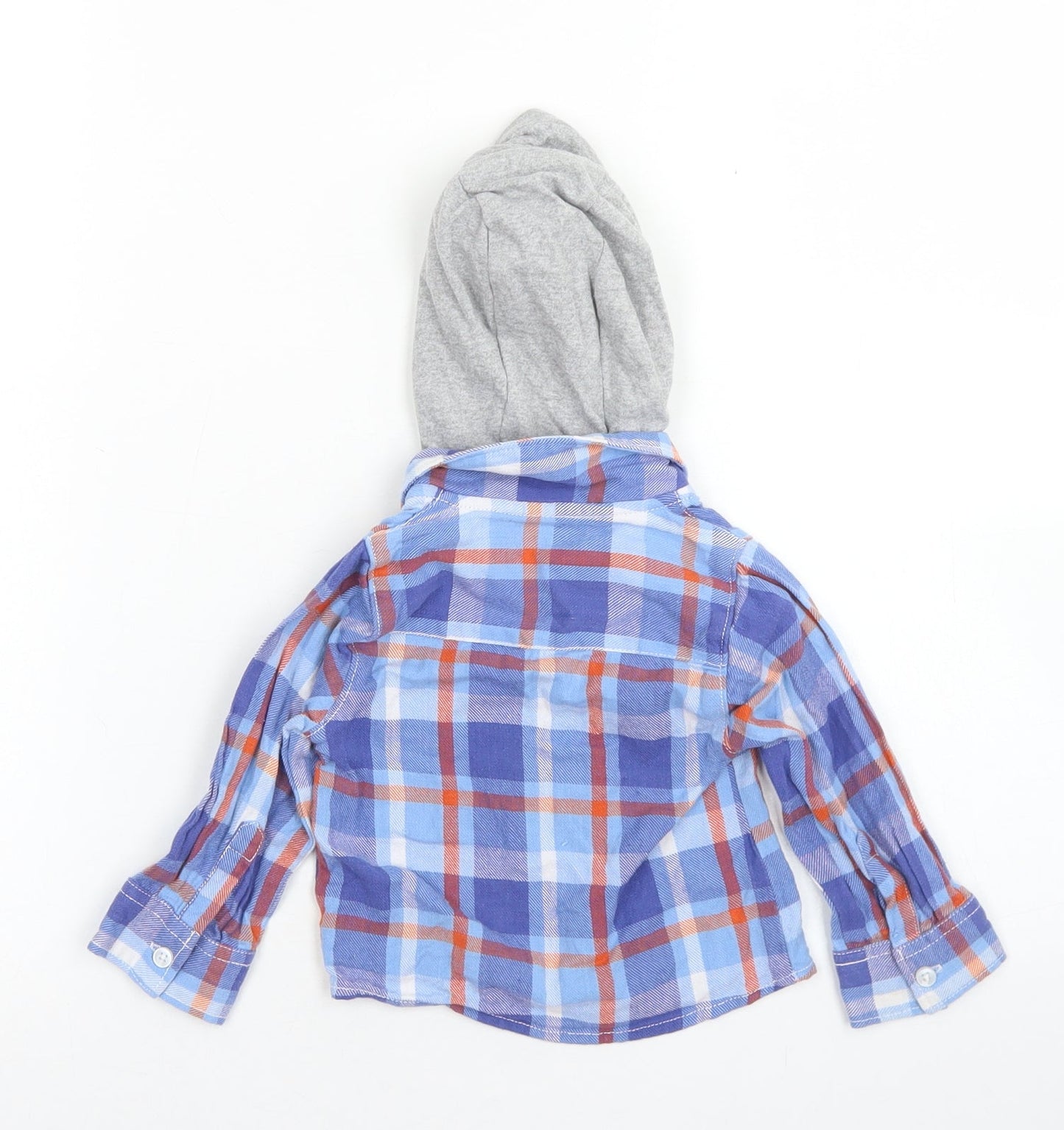Crafted Boys Blue Plaid Cotton Basic Button-Up Size 9-12 Months Collared Button