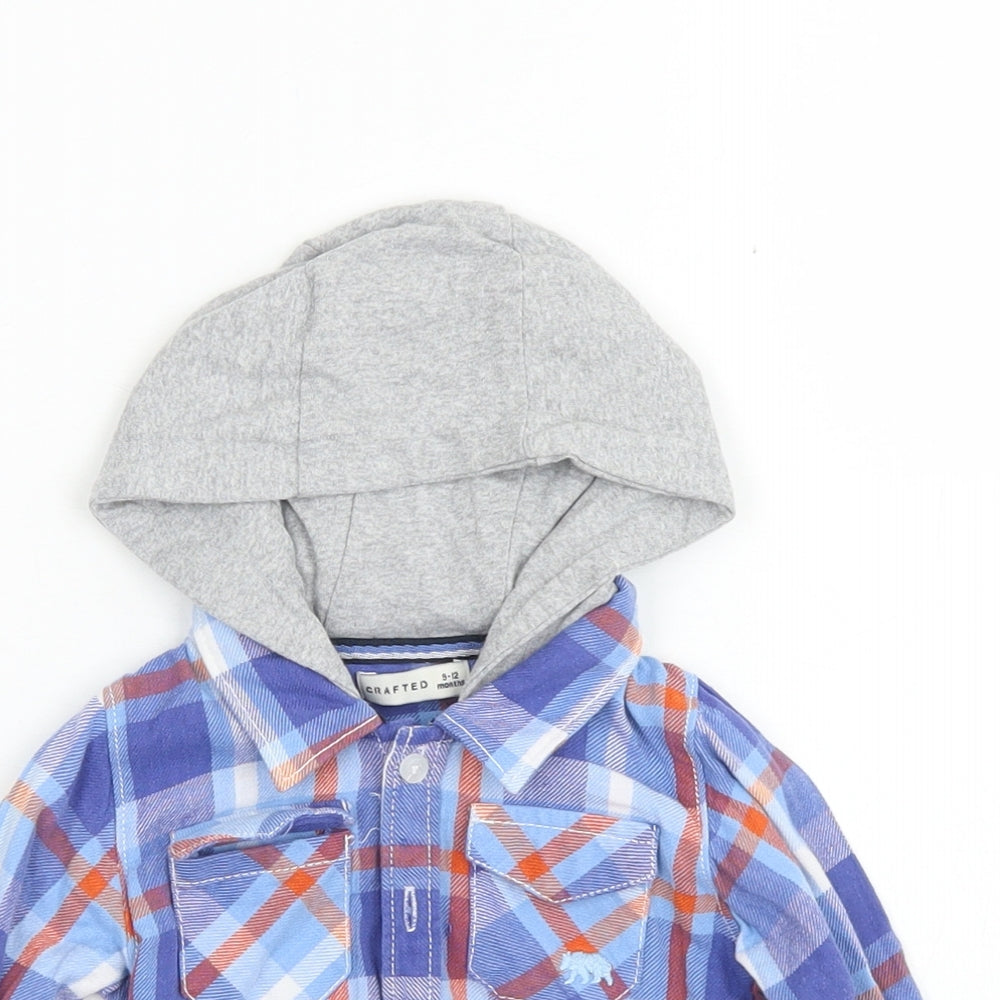 Crafted Boys Blue Plaid Cotton Basic Button-Up Size 9-12 Months Collared Button