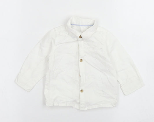 M&S Boys White Striped Cotton Basic Button-Up Size 3-6 Months Collared Button