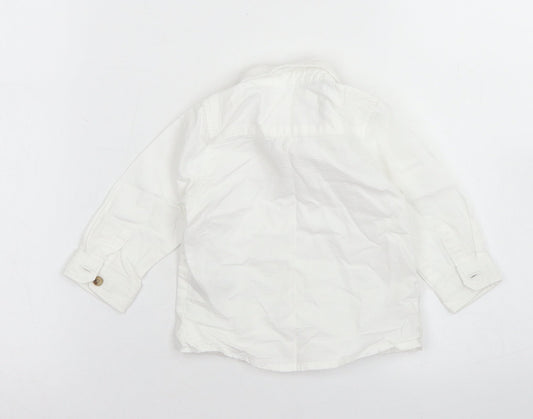 M&S Boys White Striped Cotton Basic Button-Up Size 3-6 Months Collared Button