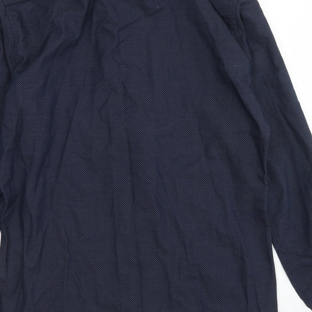 H&M Mens Blue Polka Dot Cotton  Button-Up Size S Collared Button