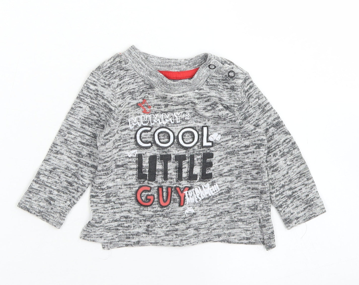 Primark Boys Grey  Cotton Basic T-Shirt Size 3-6 Months Crew Neck Snap
