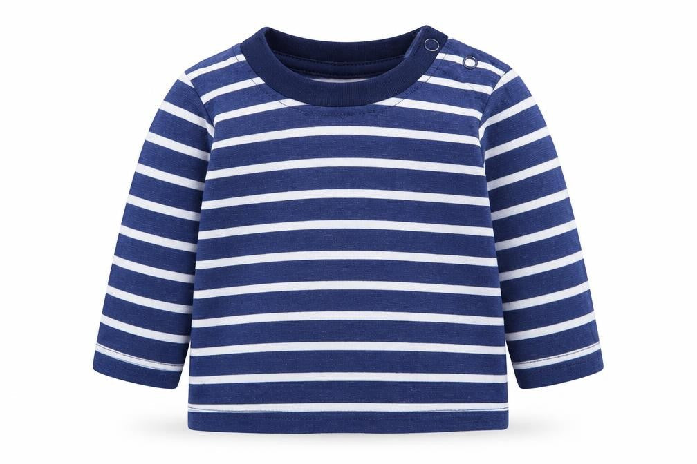Early Days Boys Blue Striped Cotton Basic T-Shirt Size 0-3 Months Crew Neck Snap