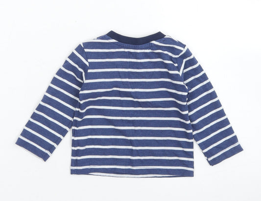 Early Days Boys Blue Striped Cotton Basic T-Shirt Size 0-3 Months Crew Neck Snap