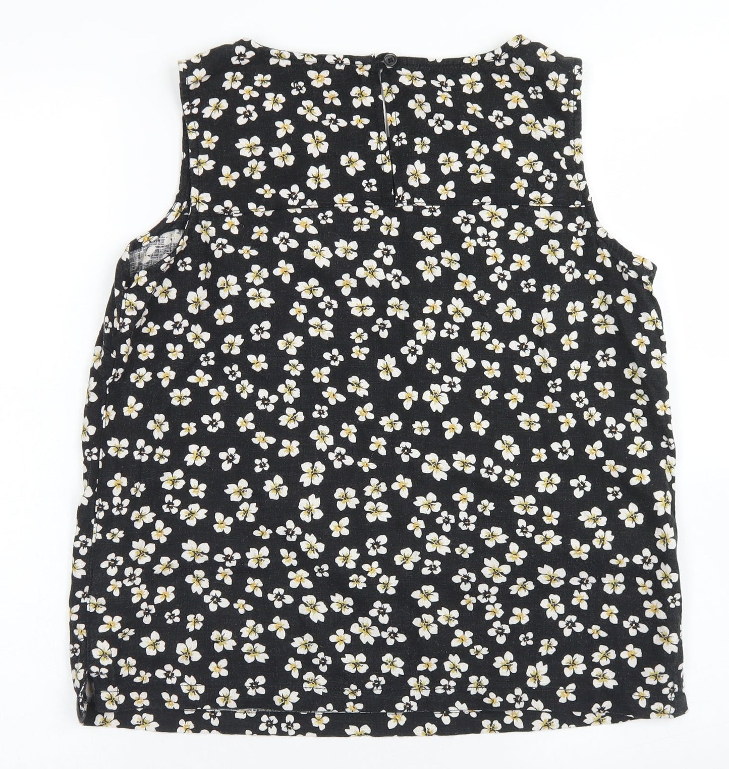Next  Womens Black Floral Linen Basic Blouse Size 10 Round Neck