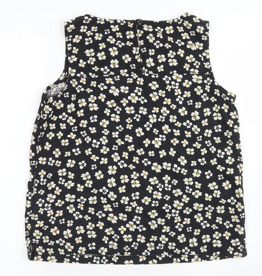 Next  Womens Black Floral Linen Basic Blouse Size 10 Round Neck