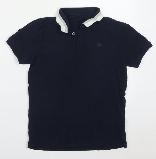 Marks and Spencer Boys Blue  Cotton Basic Polo Size 9-10 Years Collared Pullover