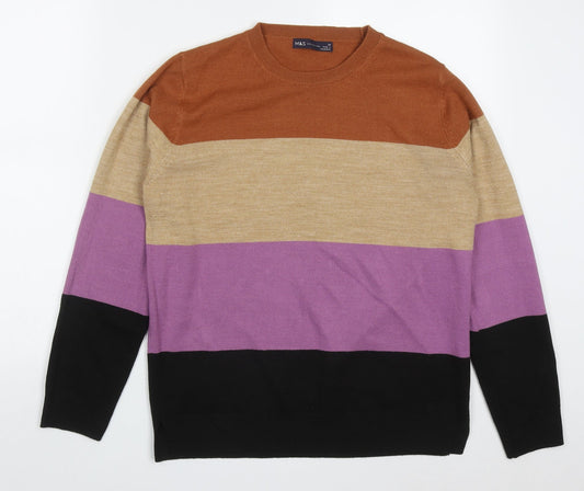 Marks and Spencer Womens Multicoloured Round Neck Striped Acrylic Pullover Jumper Size 14