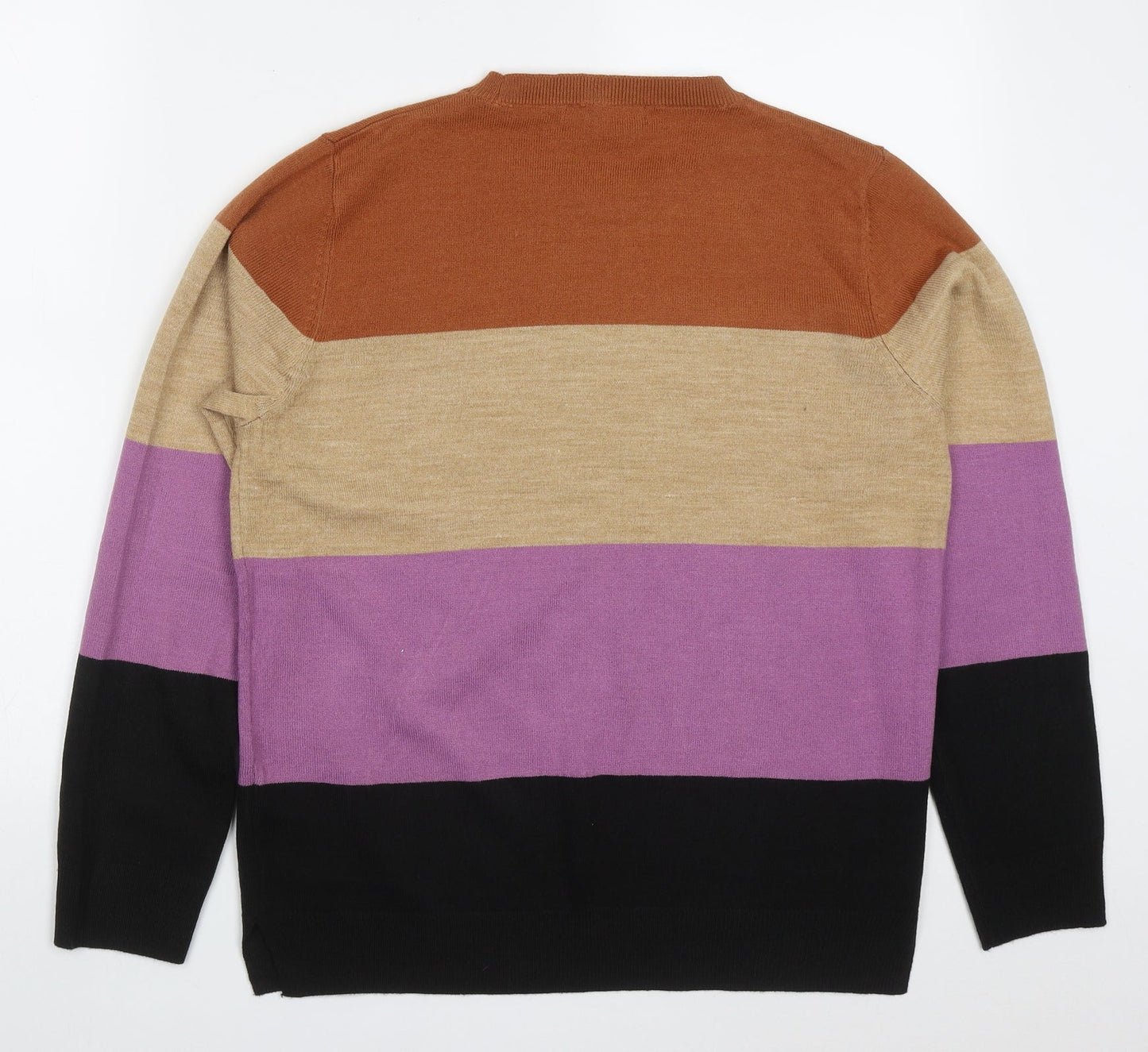 Marks and Spencer Womens Multicoloured Round Neck Striped Acrylic Pullover Jumper Size 14