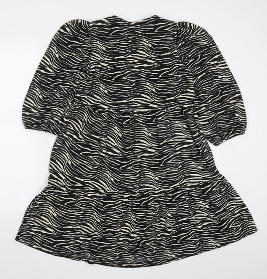 Primark Womens Black Animal Print Polyester Trapeze & Swing  Size 6  V-Neck Pullover
