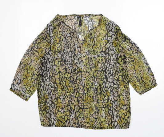 flame  Womens Multicoloured Animal Print  Basic Blouse Size M V-Neck