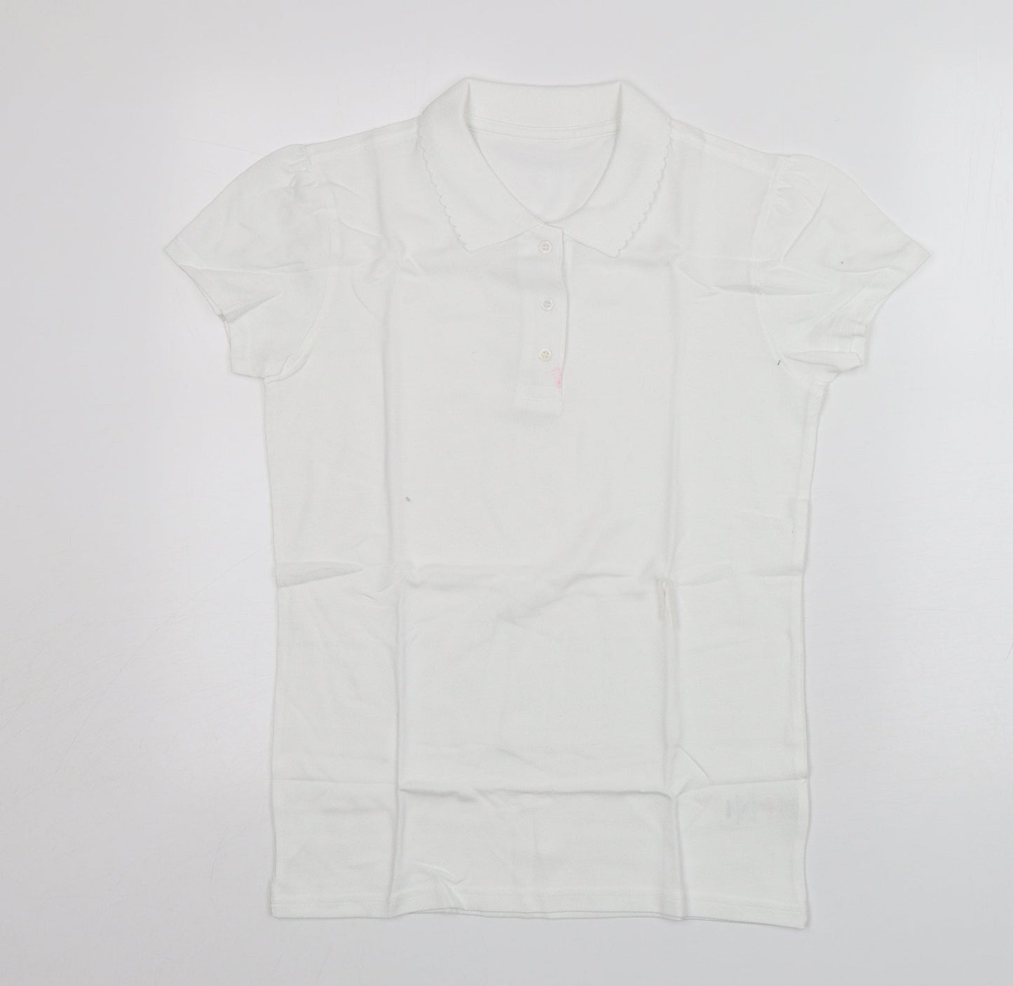 George Girls White  Cotton Basic Polo Size 12-13 Years Collared