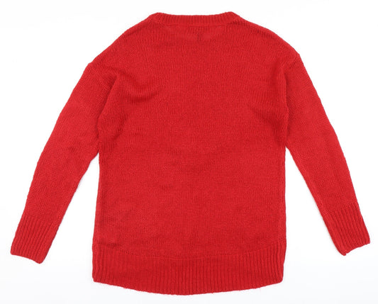 New Look Womens Red Roll Neck  Acrylic Pullover Jumper Size S   - Elf