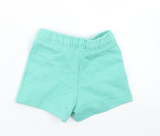 M&S Girls Blue  Cotton Cropped Trousers Size 3-6 Months  Drawstring - Shorts