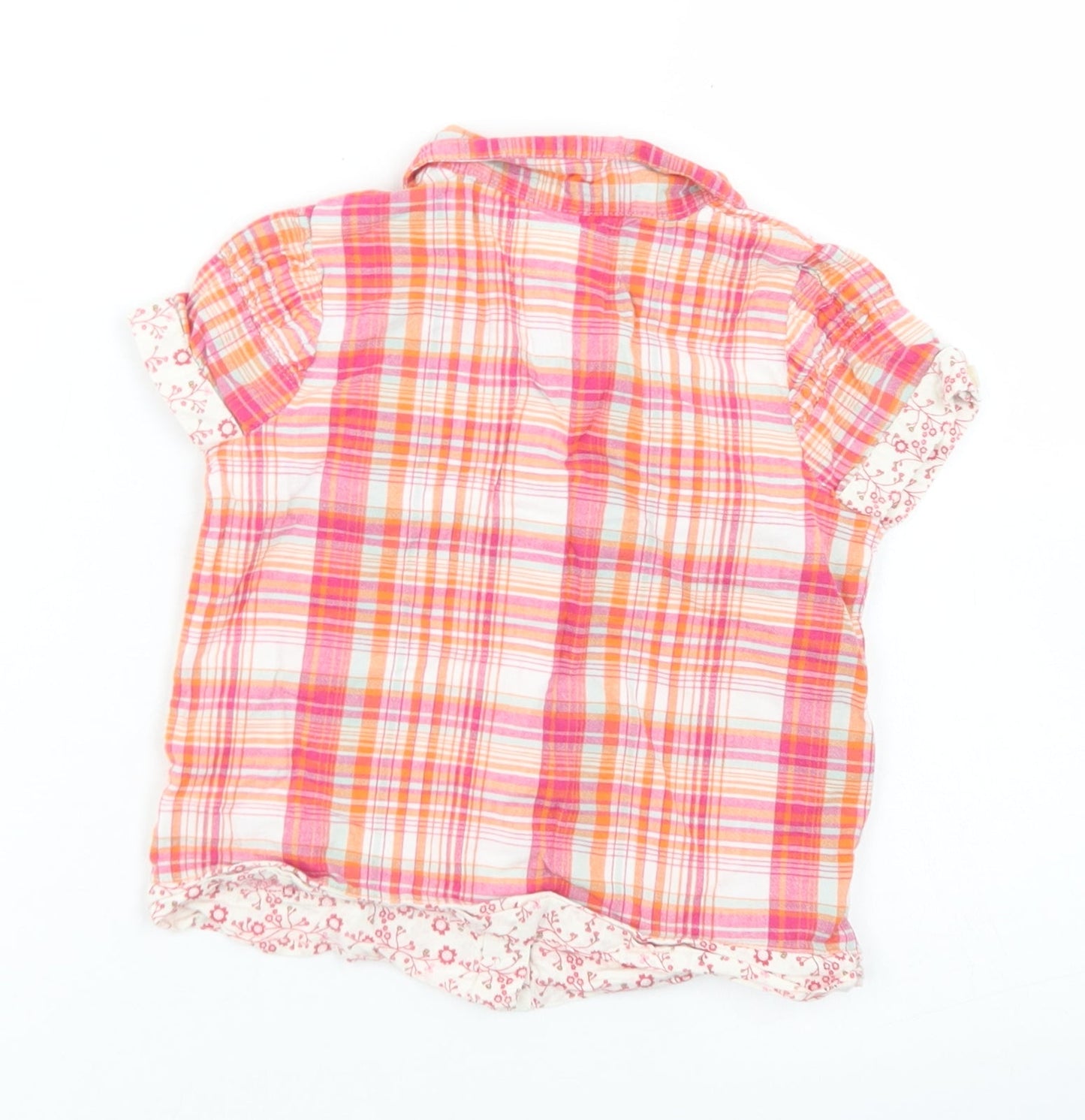 NEXT Girls Pink Plaid Cotton Basic Button-Up Size 9-12 Months Collared Button