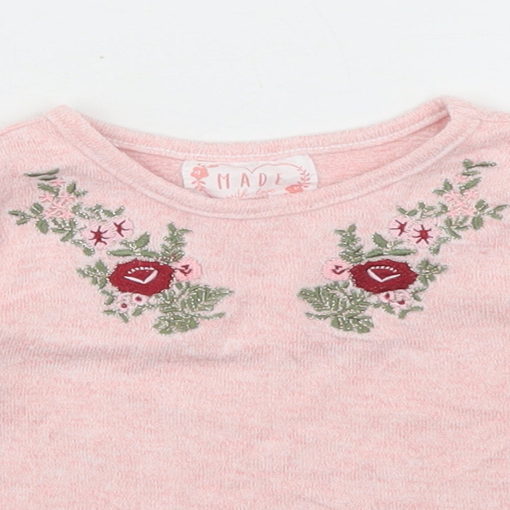 Primark Girls Pink  Viscose Basic T-Shirt Size 6-9 Months Crew Neck  - Ruffle sleeve