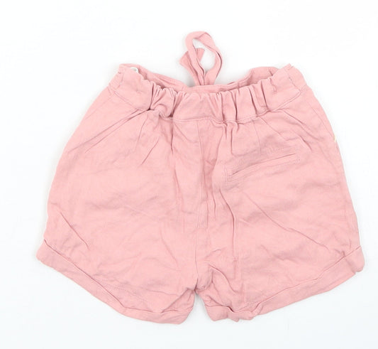 M&S Girls Pink  Viscose Cropped Trousers Size 9-12 Months  Tie