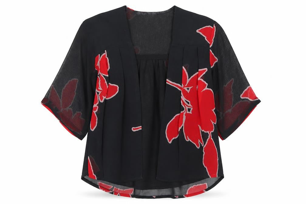 NEXT Girls Black Floral Polyester Kimono Blouse Size 4 Years Round Neck