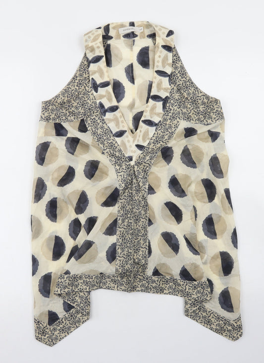 Sandwich_ Womens Beige Polka Dot Cotton Basic Blouse Size 6 V-Neck