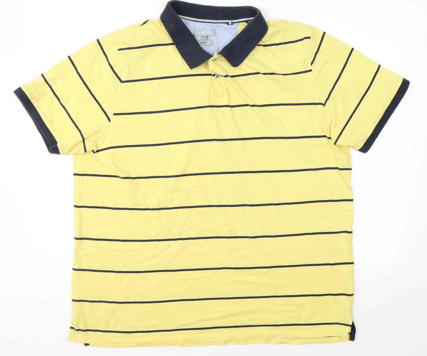 Maddison Mens Yellow Striped Cotton  T-Shirt Size Big 2X Collared