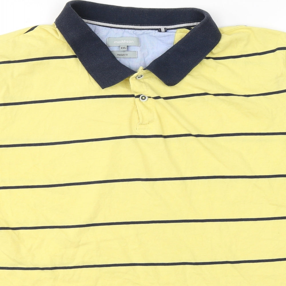Maddison Mens Yellow Striped Cotton  T-Shirt Size Big 2X Collared