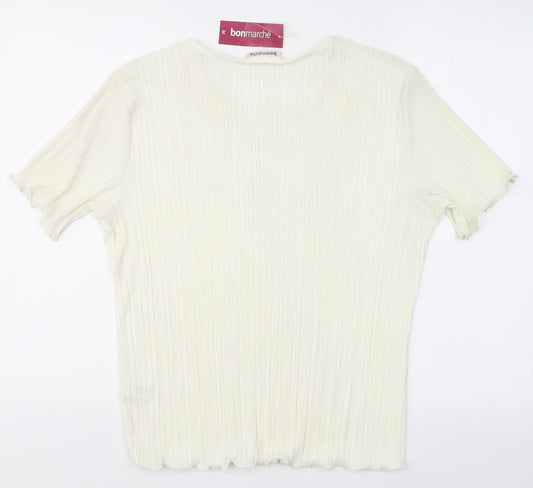 Bonmarché Womens Ivory  Polyester Basic Blouse Size M Round Neck