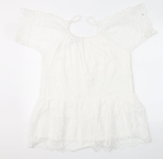 QED London Womens White  Cotton Basic Blouse Size S Round Neck - Open Shoulder