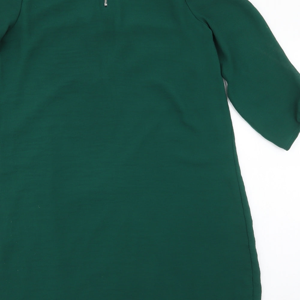H&M Womens Green  Polyester Shift  Size 8  Round Neck Zip