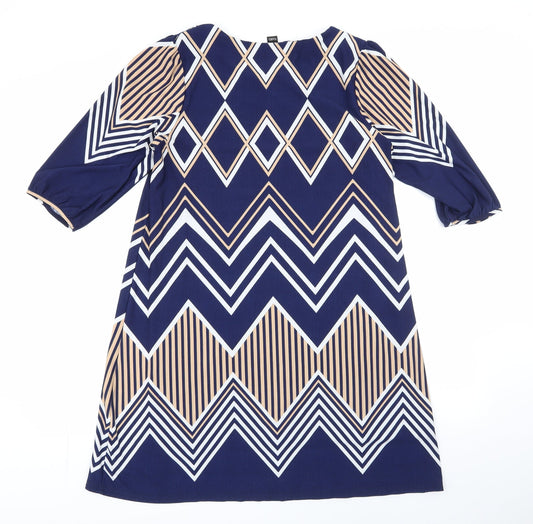 Izabel London Womens Blue Striped Polyester Shift  Size 12  Round Neck Pullover