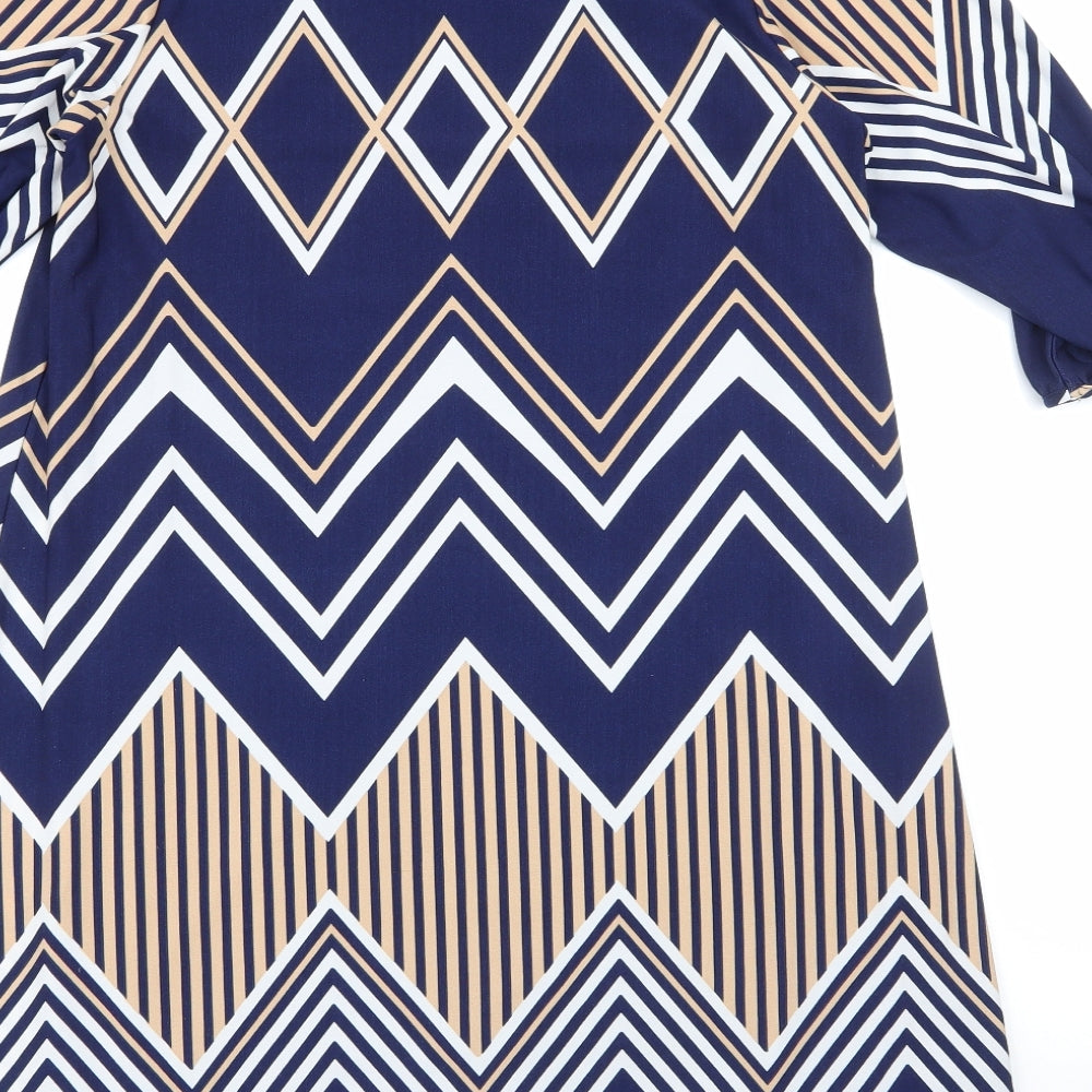 Izabel London Womens Blue Striped Polyester Shift  Size 12  Round Neck Pullover
