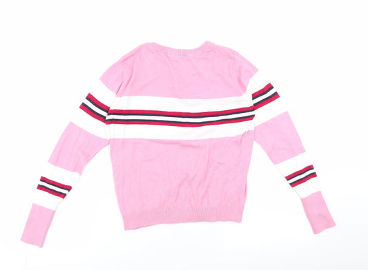 Scullers Womens Pink Round Neck Striped 100% Cotton Pullover Jumper Size S