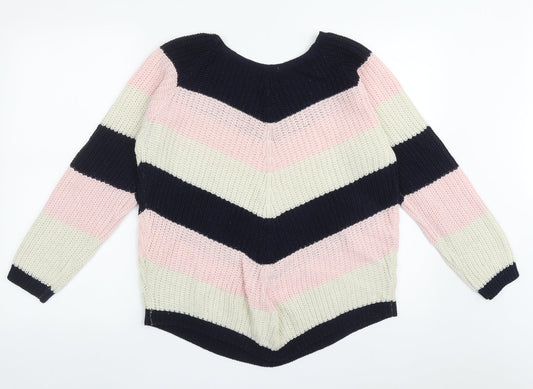 Preworn Womens Multicoloured Crew Neck Striped Acrylic Pullover Jumper Size M