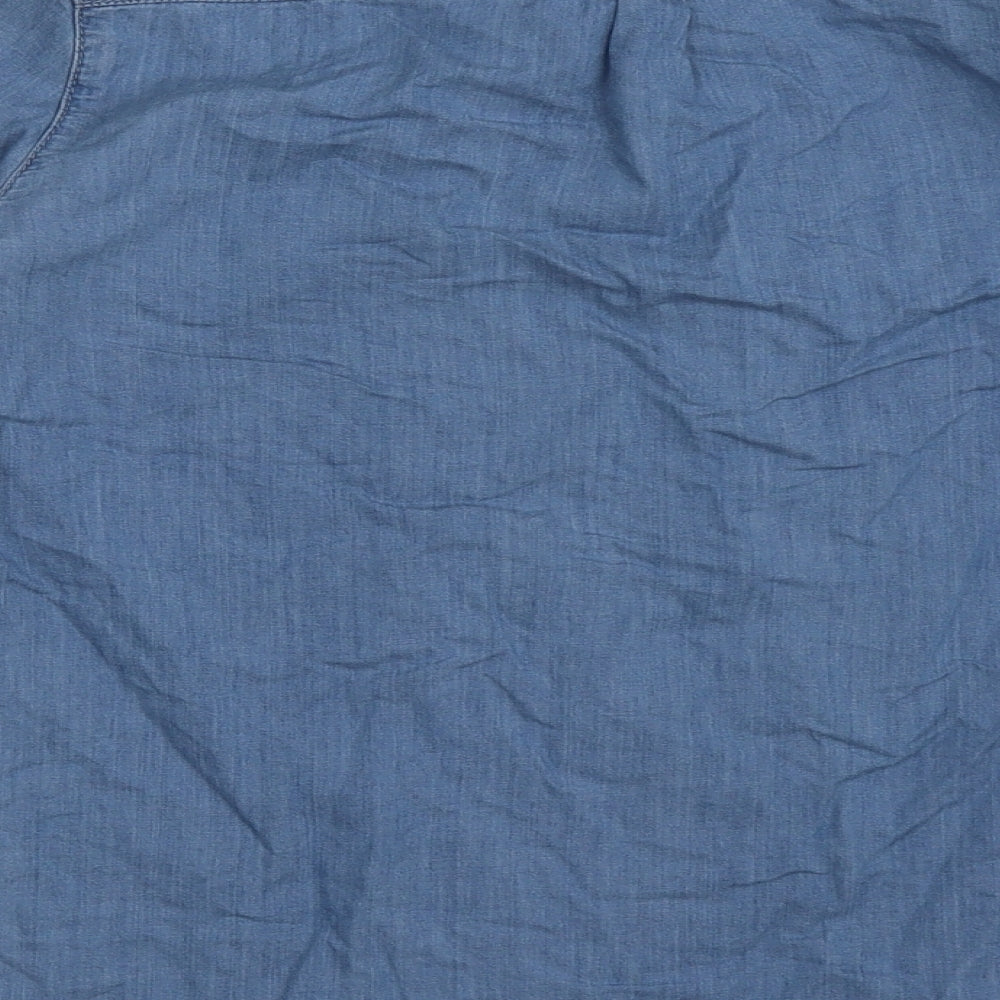 Topshop Womens Blue  Cotton Basic Button-Up Size 8 Collared