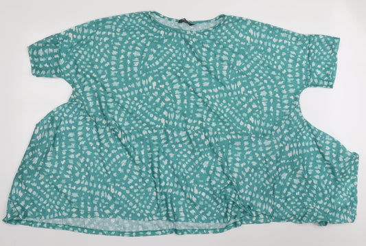 bonmarch Womens Green Animal Print Polyester Basic Blouse Size XL Crew Neck