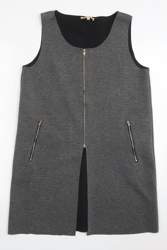 By Swan Womens Grey  Cotton A-Line  Size M  Scoop Neck Zip