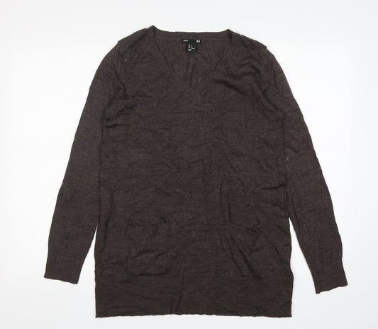 H&M Womens Brown V-Neck  Acrylic Pullover Jumper Size S