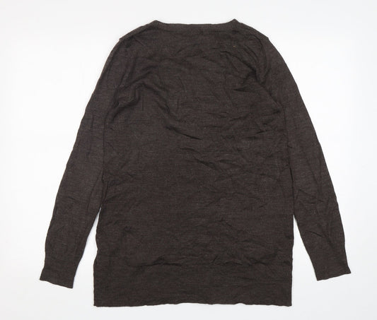 H&M Womens Brown V-Neck  Acrylic Pullover Jumper Size S
