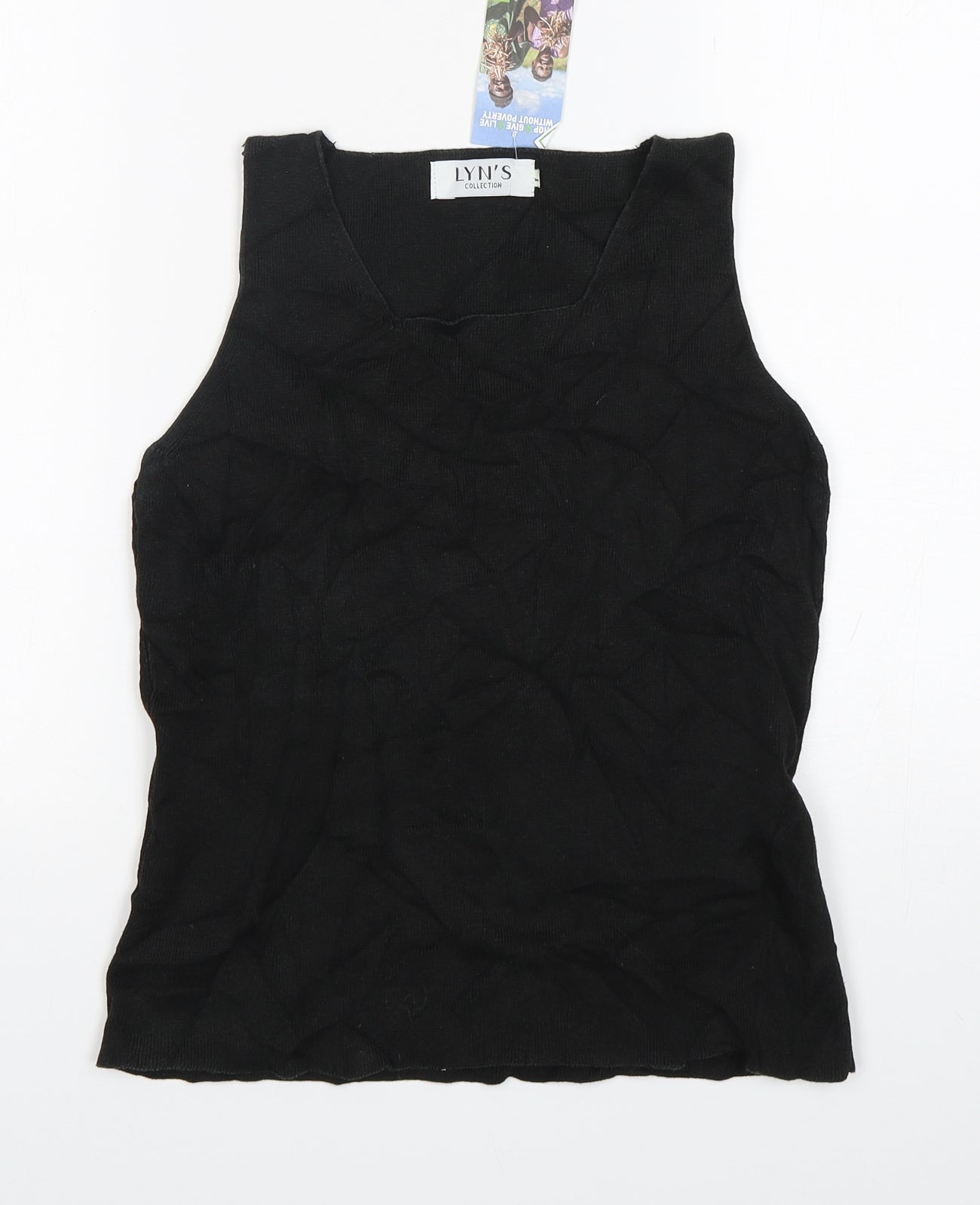 Lyn's Womens Black  Polyester Basic Tank Size L Square Neck