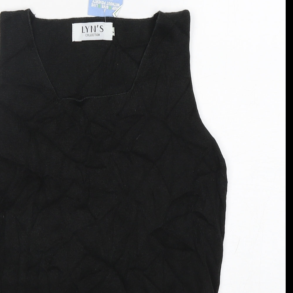 Lyn's Womens Black  Polyester Basic Tank Size L Square Neck