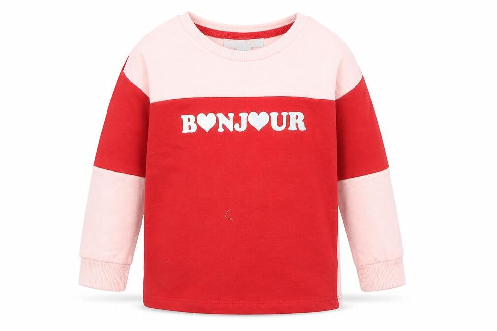Primark Girls Pink Colourblock Cotton Pullover T-Shirt Size 18-24 Months Crew Neck