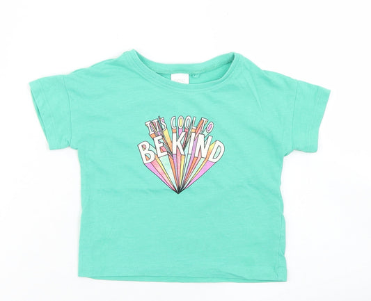 NEXT Girls Green  Cotton Basic T-Shirt Size 9-12 Months Crew Neck