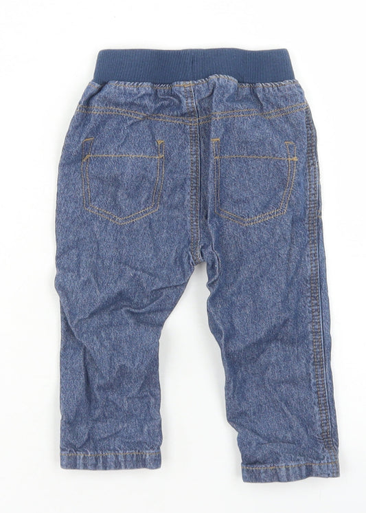 George Boys Blue  Cotton Cargo Jeans Size 3-6 Months  Drawstring